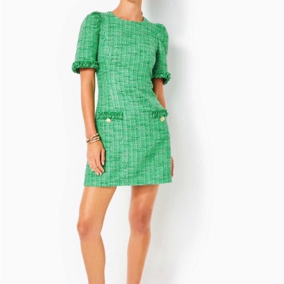 Lilly Pulitzer Ryner Boucle Kelly Green Tweed Midi Dress Size 8 - Picture 2 of 14
